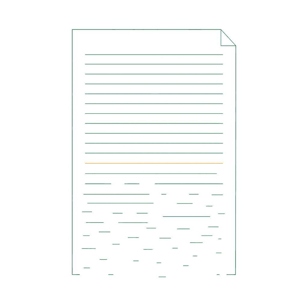Bright abstract composition of a document forming from ordered green lines