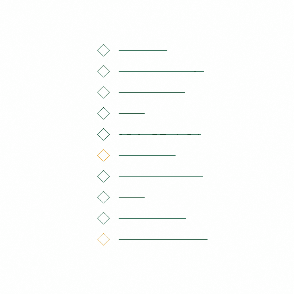 Bright abstract checklist of green and amber markers on a white field