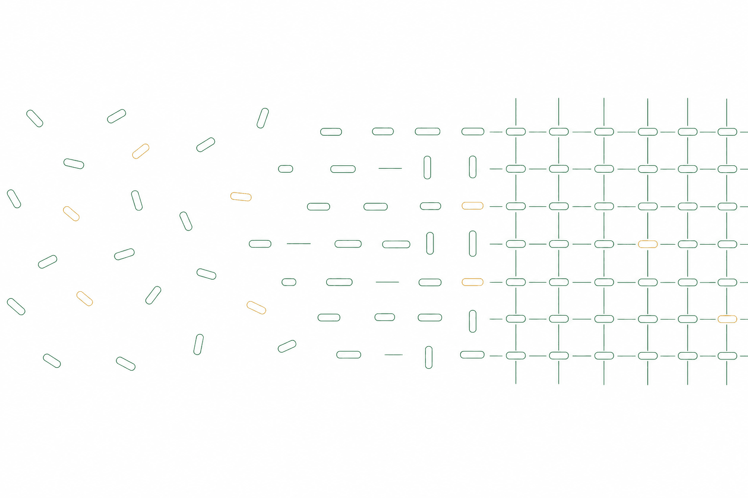 A bright white field with a fine forest green lattice, evidence resolving onto its crossings